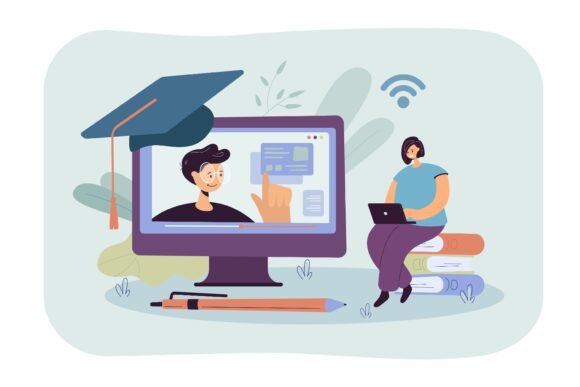 Big Computer Screen and Female Student W: A Visual Blueprint for Modern Digital Education