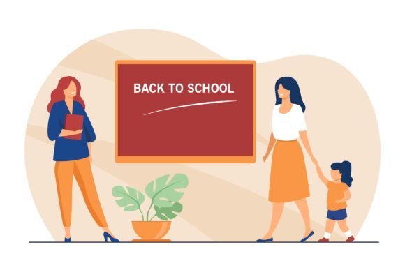 Happy Mother with Little Girl Going to School: A Visual Asset for Educational Design