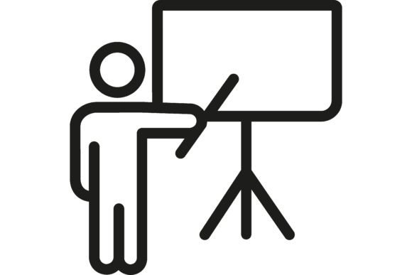 Presenter at Flipchart Line Icon: A Practical Asset for Business and Education