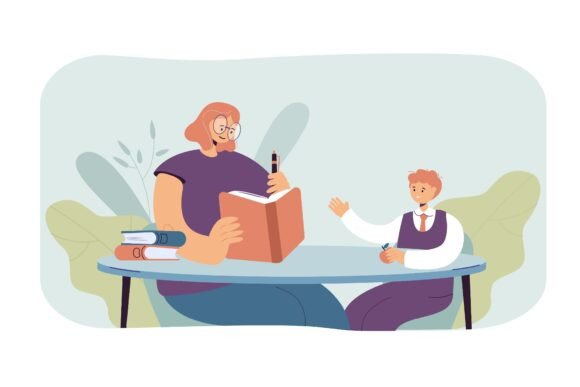Woman Teaching Boy Vector Illustration: A Practical Design Asset